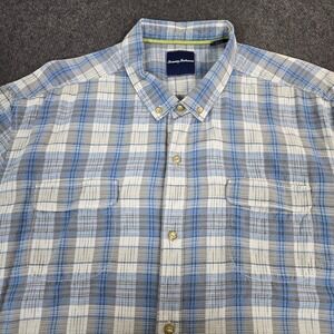 Tommy Bahama Blue Plaid Silk Short Sleeve Mens 3XL Button Down Shirt